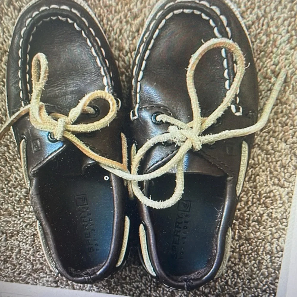 Toddler Sperry topsider brown leather slip on shoe 10